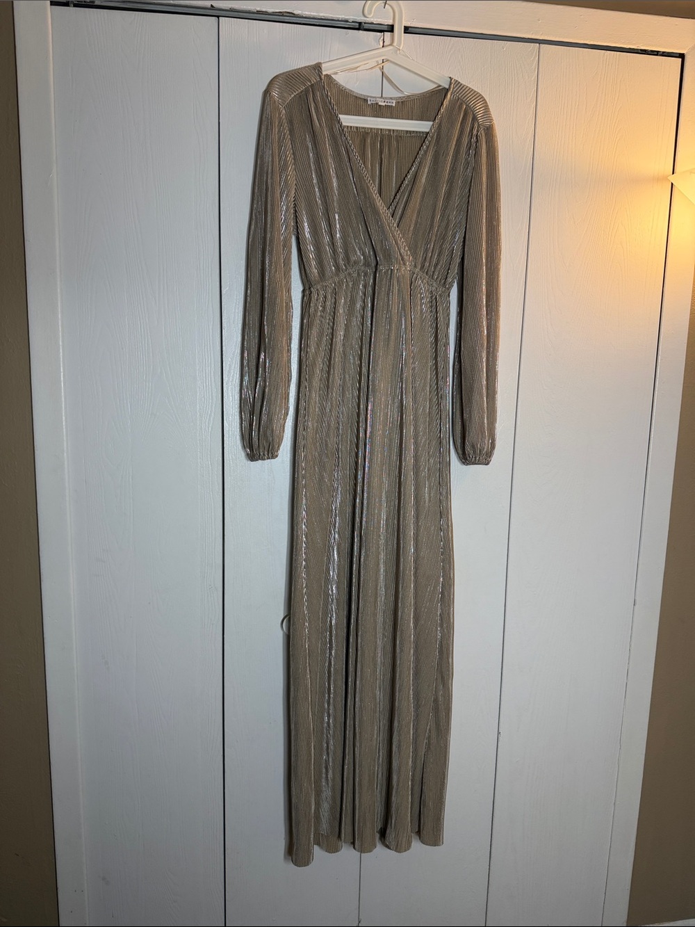Baltic Born Metallic Taupe Pleated Long-Sleeve Maxi Dress - Picture 1 of 4